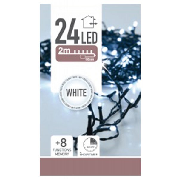 24 Λευκά Ψυχρά Λαμπάκια LED Μπαταρίας Εξωτερικού Χώρου, με 8 Προγράμματα και Χρονοδιακόπτη (2m)